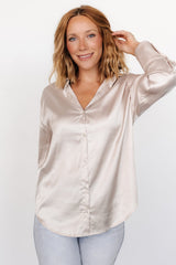 Kacey Satin Button Up Top | Champagne
