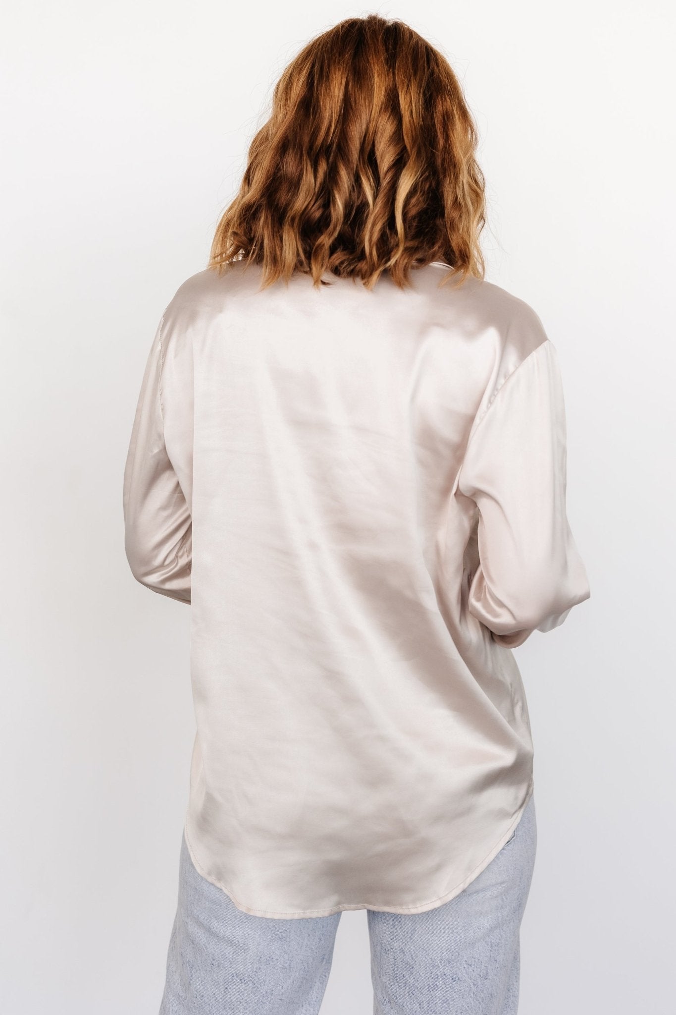 Kacey Satin Button Up Top | Champagne