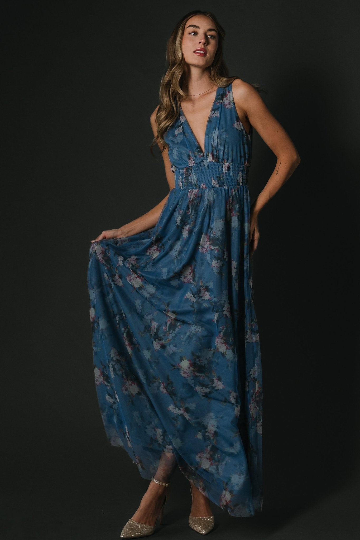 Kamila Tulle Maxi Dress | Blue Multi Floral