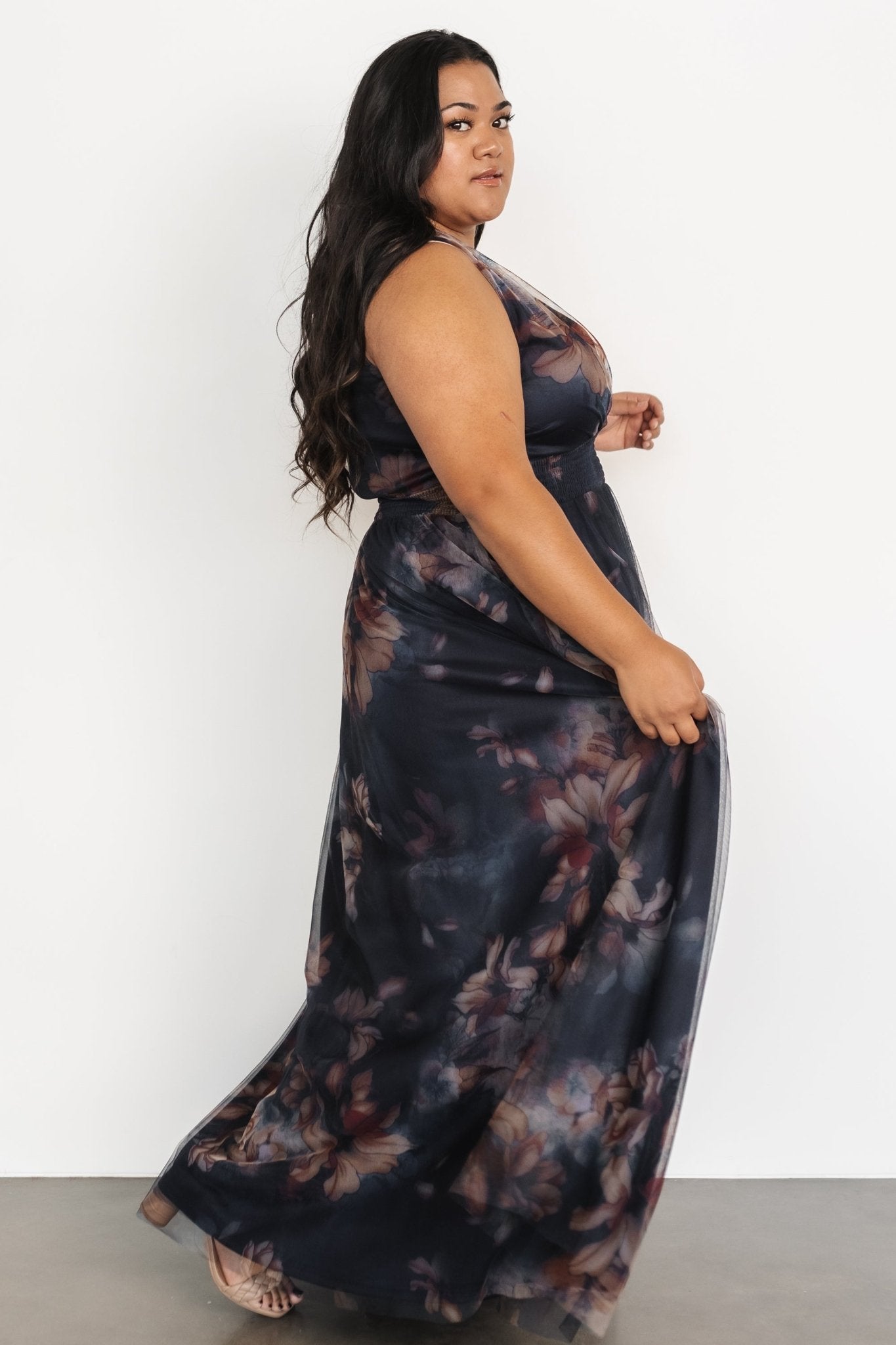 Kamila Tulle Maxi Dress | Dark Blue Floral