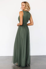 Kamila Tulle Maxi Dress | Dark Sage