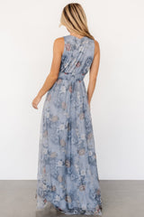 Kamila Tulle Maxi Dress | Dusty Blue Floral