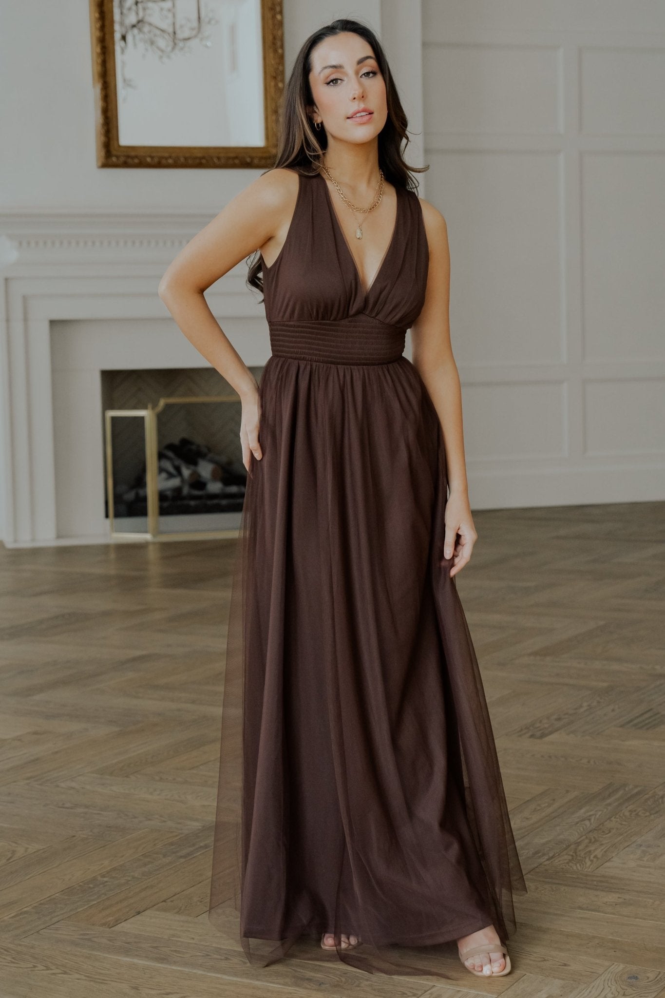 Kamila Tulle Maxi Dress | Espresso
