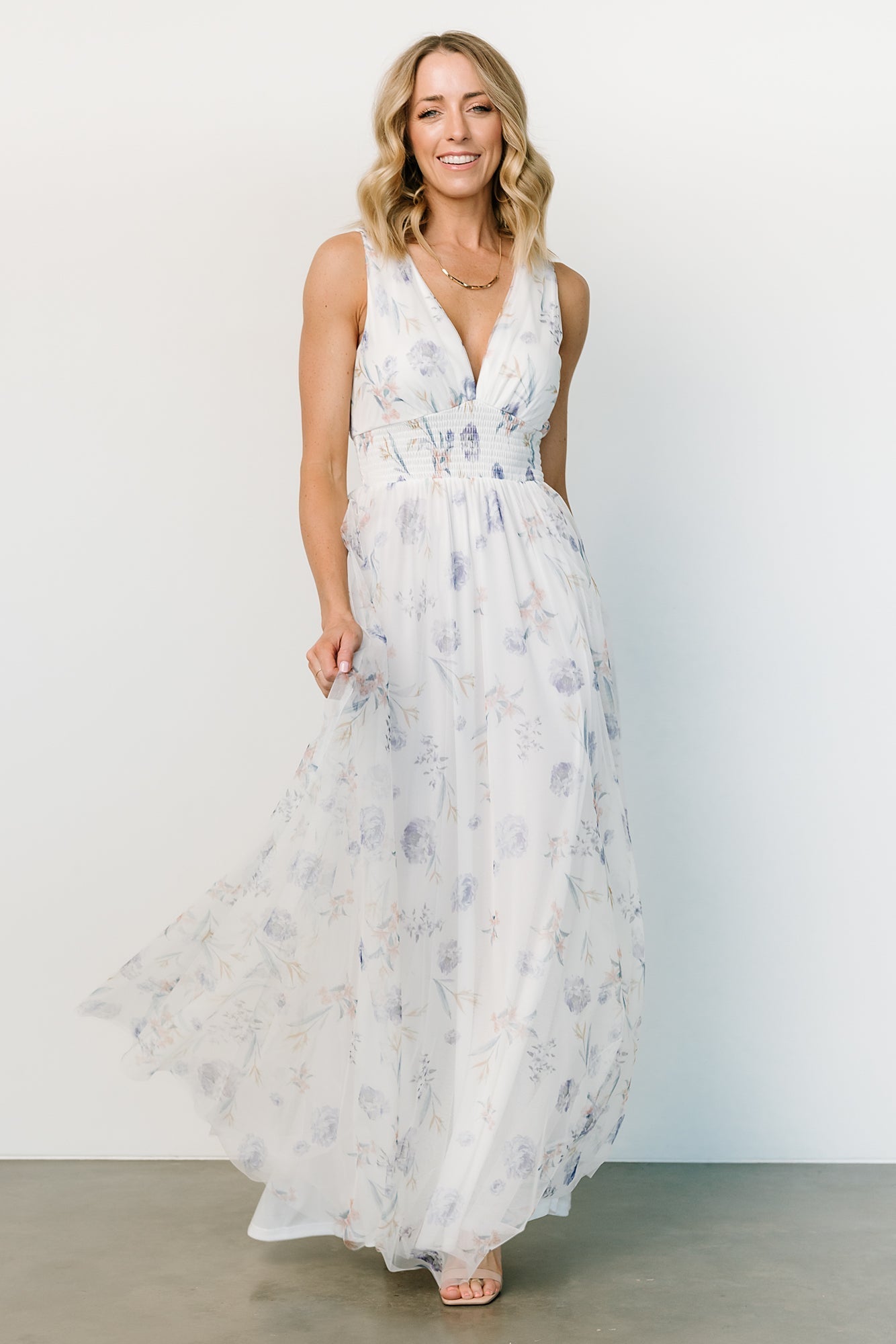 Kamila Tulle Maxi Dress | White Floral