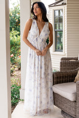 Kamila Tulle Maxi Dress | White Floral