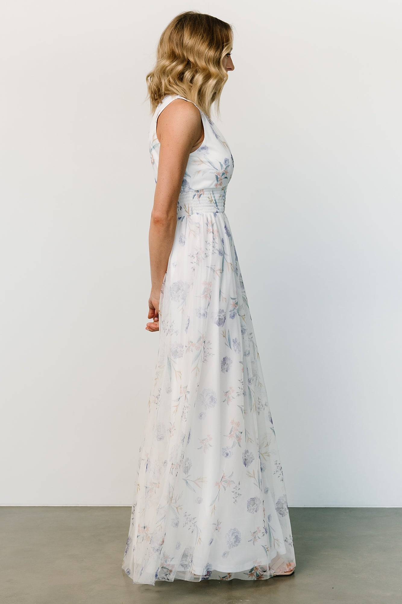 Kamila Tulle Maxi Dress | White Floral