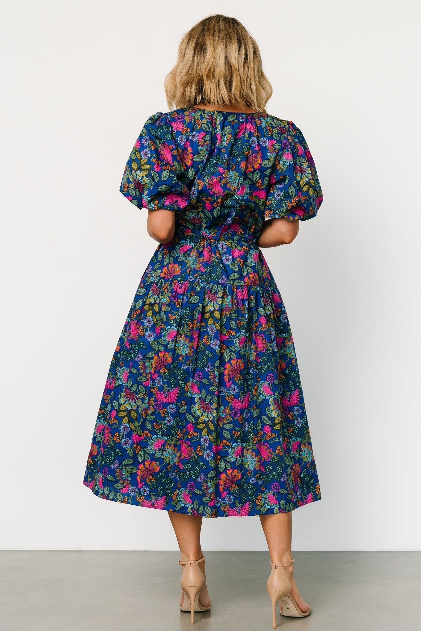 Karol Puff Sleeve Midi Dress | Blue Multi