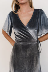 Katelyn Velvet Maxi Wrap Dress | Dusty Blue