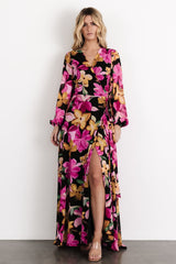 Katinka Wrap Maxi Dress | Black Multi Floral