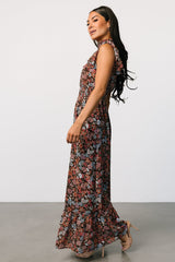 Kearny Ruffle Maxi Dress | Brown Multi Floral