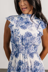 Kearny Ruffle Maxi Dress | White + Blue Floral