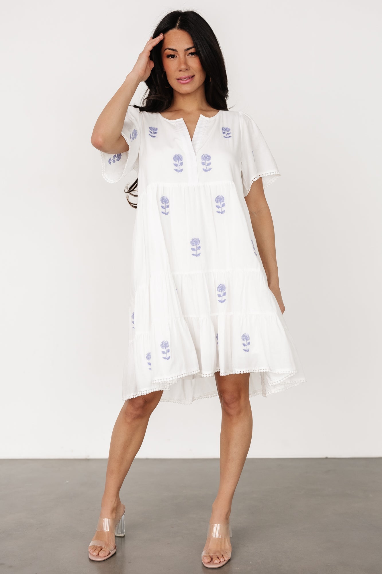 Keegan Short Dress | Ivory + Blue Floral