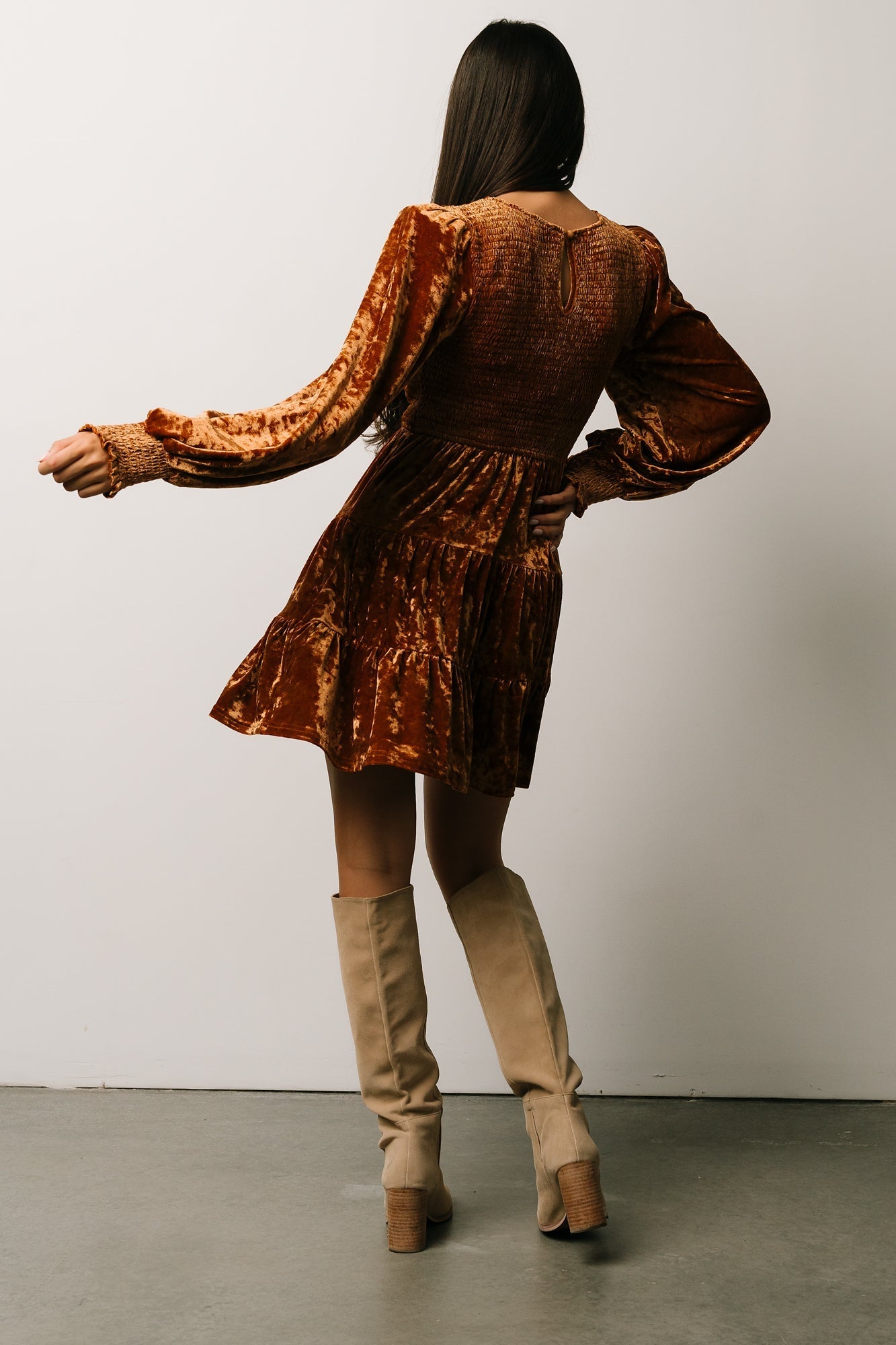 Kele Crushed Velvet Mini Dress | Light Copper