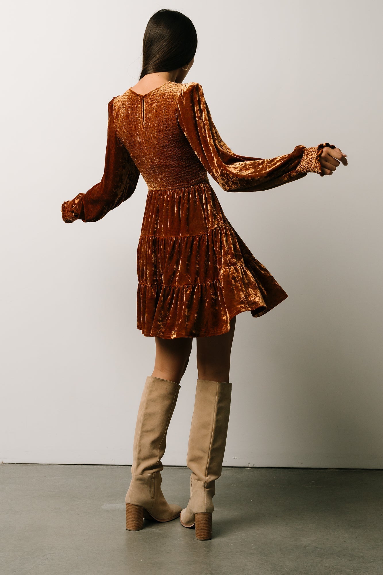 Kele Crushed Velvet Mini Dress | Light Copper