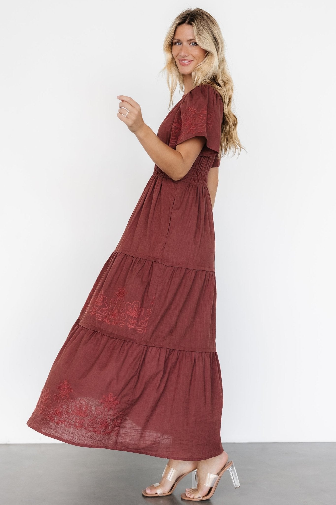Kennedy Embroidered Maxi Dress | Marsala