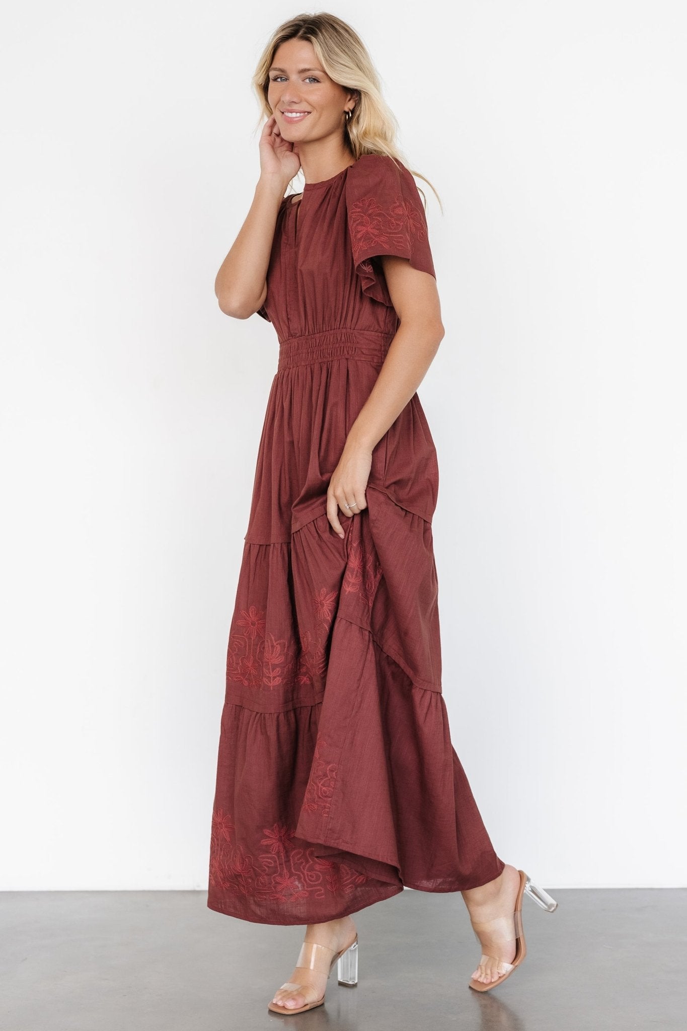 Kennedy Embroidered Maxi Dress | Marsala