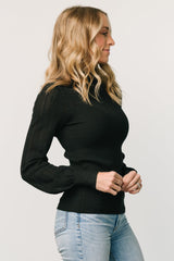 Kenzie Pointelle Sweater Top | Black
