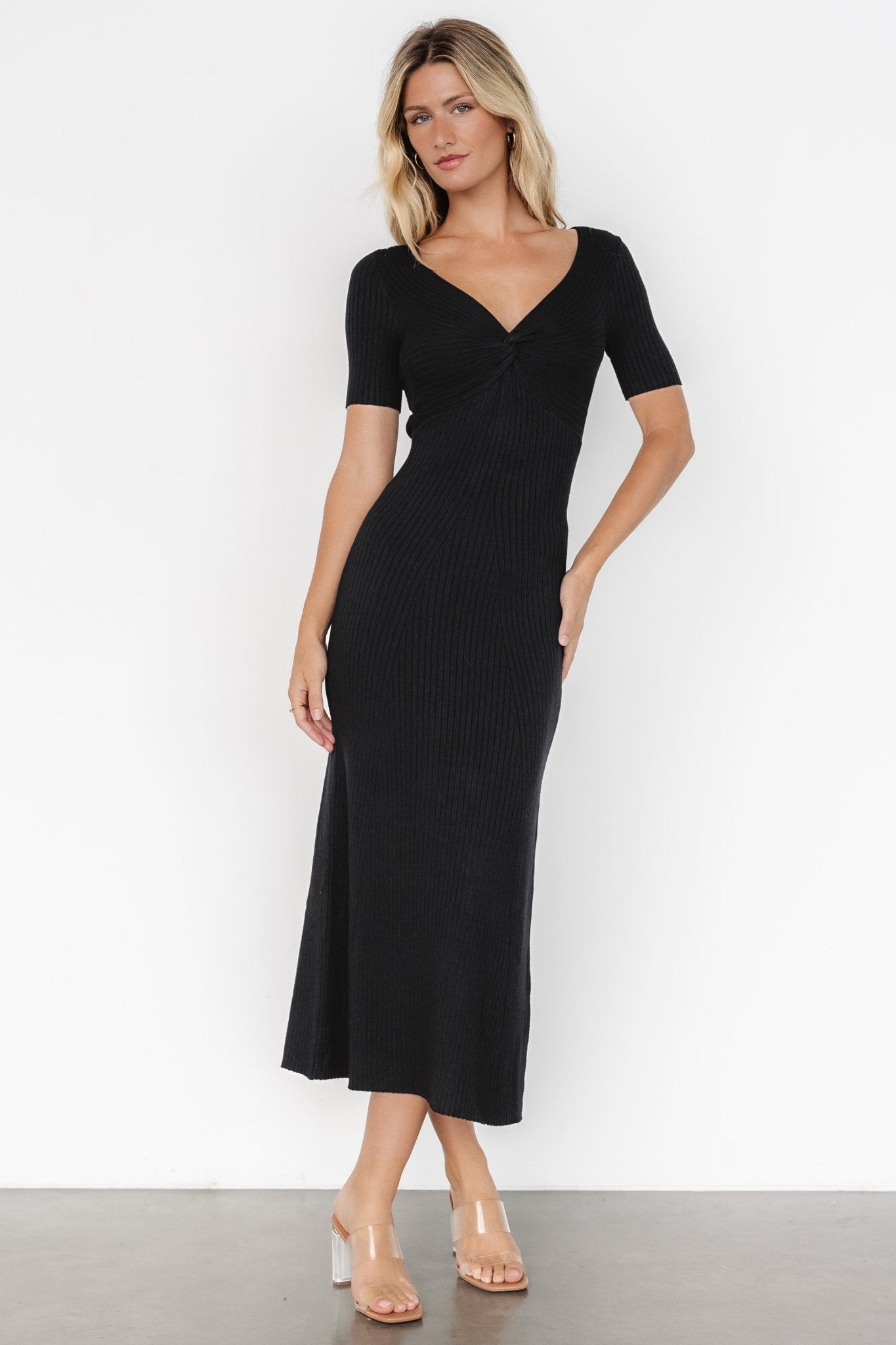 Keren Ribbed Maxi Dress | Black