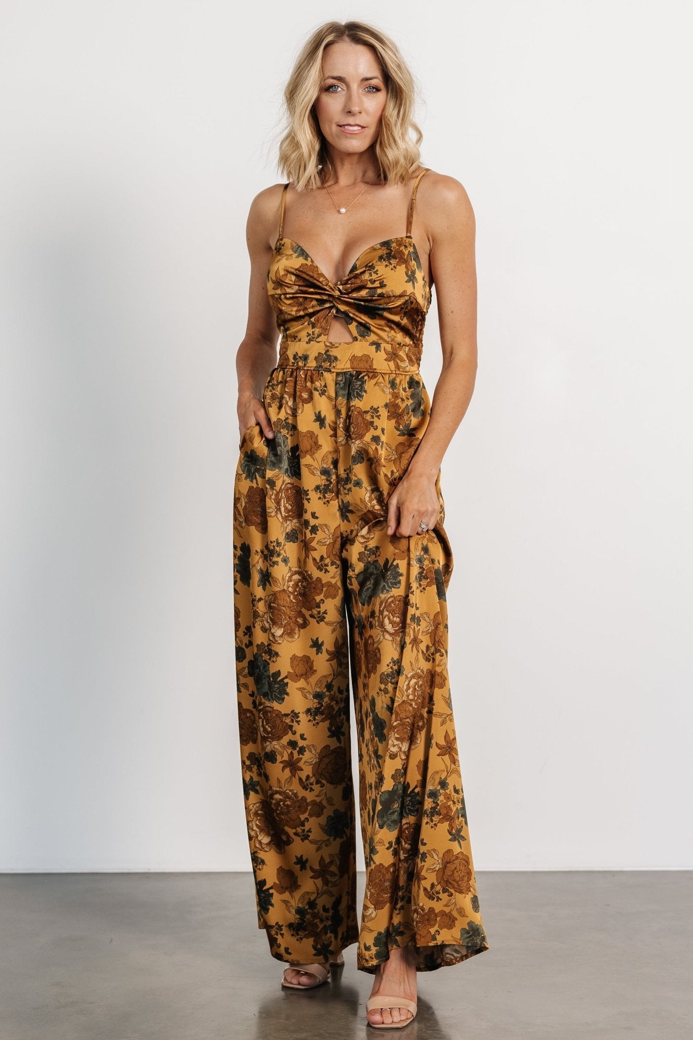 Khloe Wide Leg Jumpsuit | Gold Multi