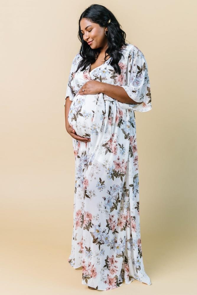 Kia Kimono Maxi Dress | White Floral