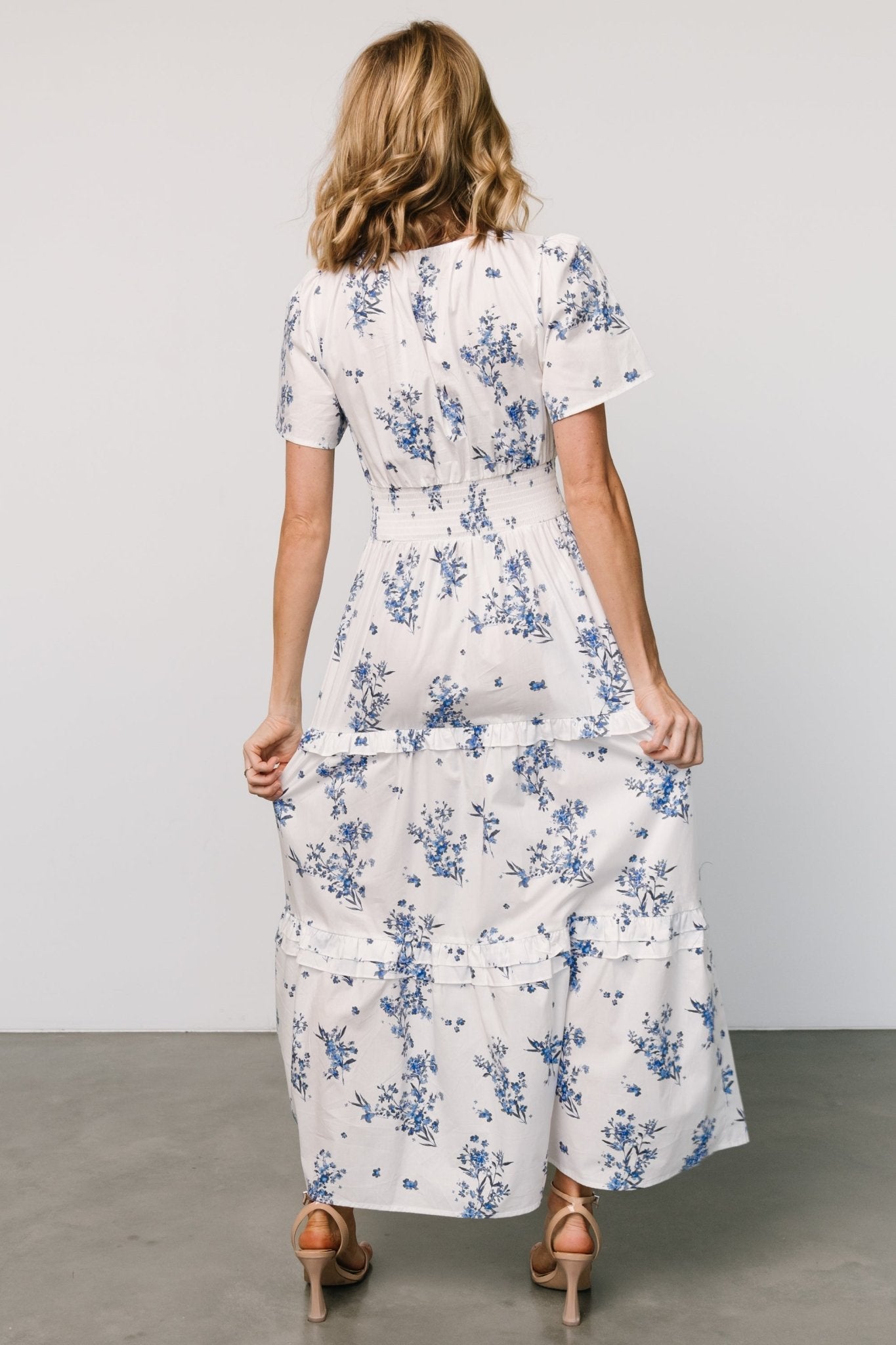 Kiana Poplin Maxi Dress | Off White + Blue