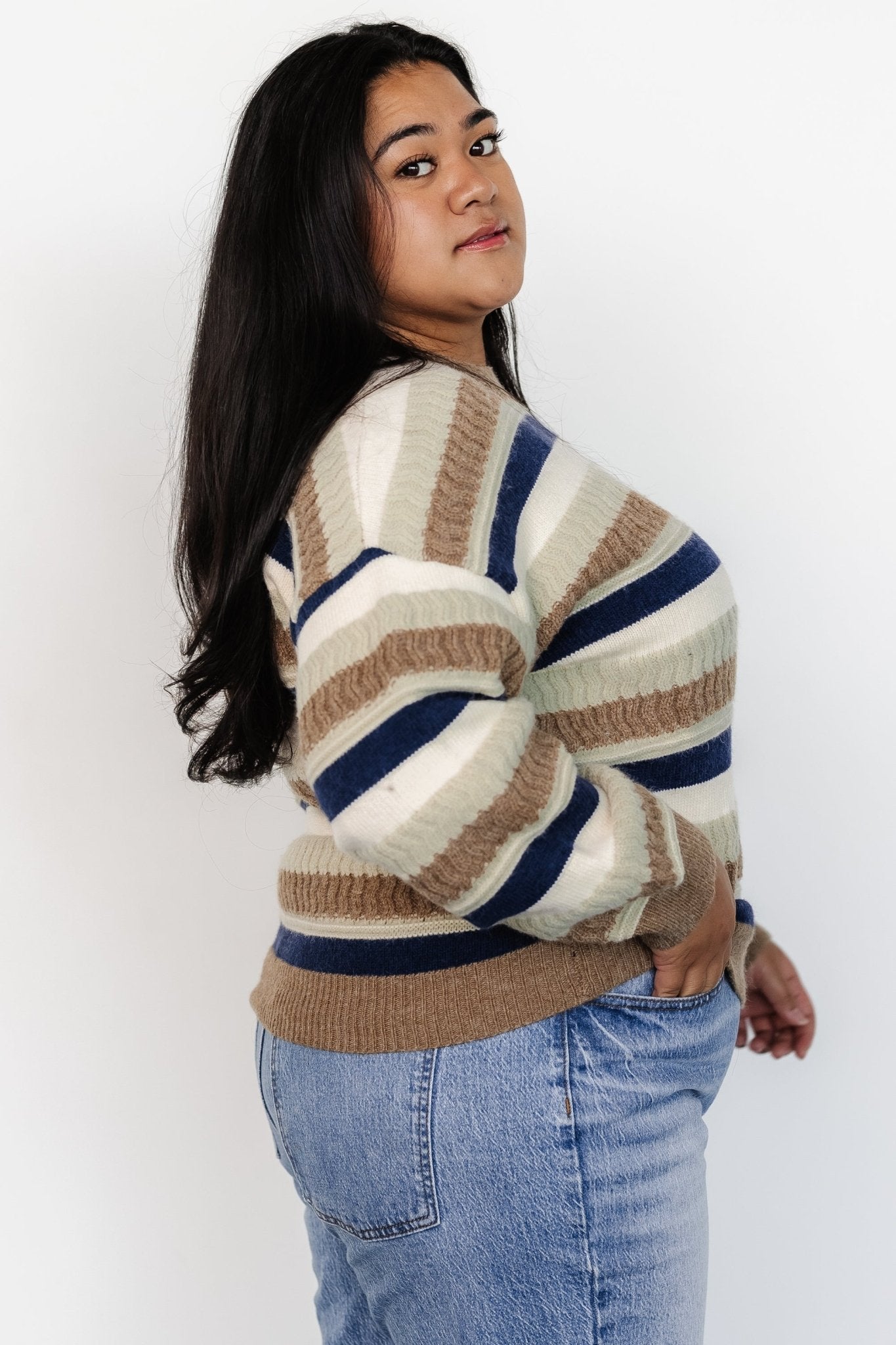 Kira Striped Sweater | Navy + Sage Multi