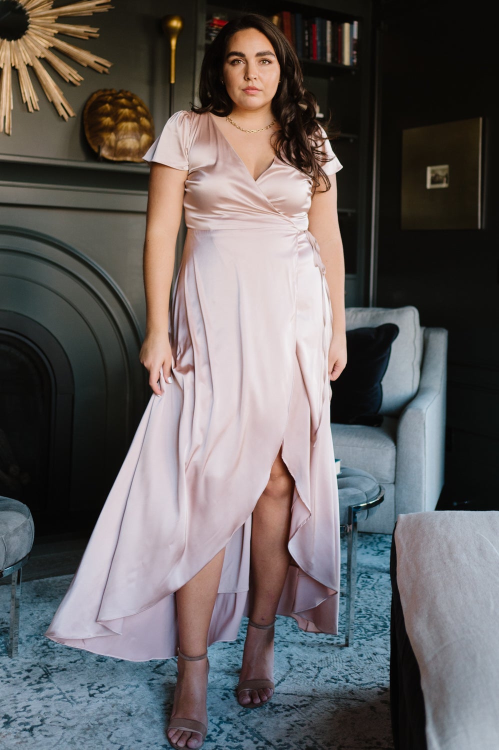 Krystal Satin Wrap Gown | Champagne