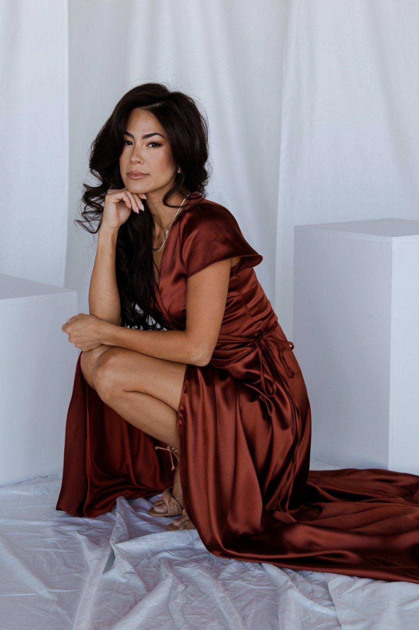 Krystal Satin Wrap Gown | Cinnamon