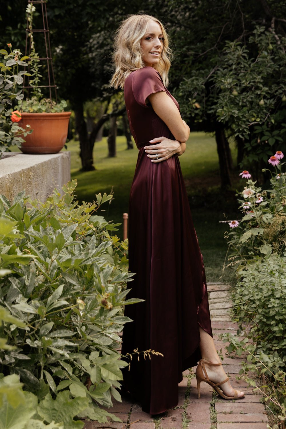 Krystal Satin Wrap Gown | Dark Clove