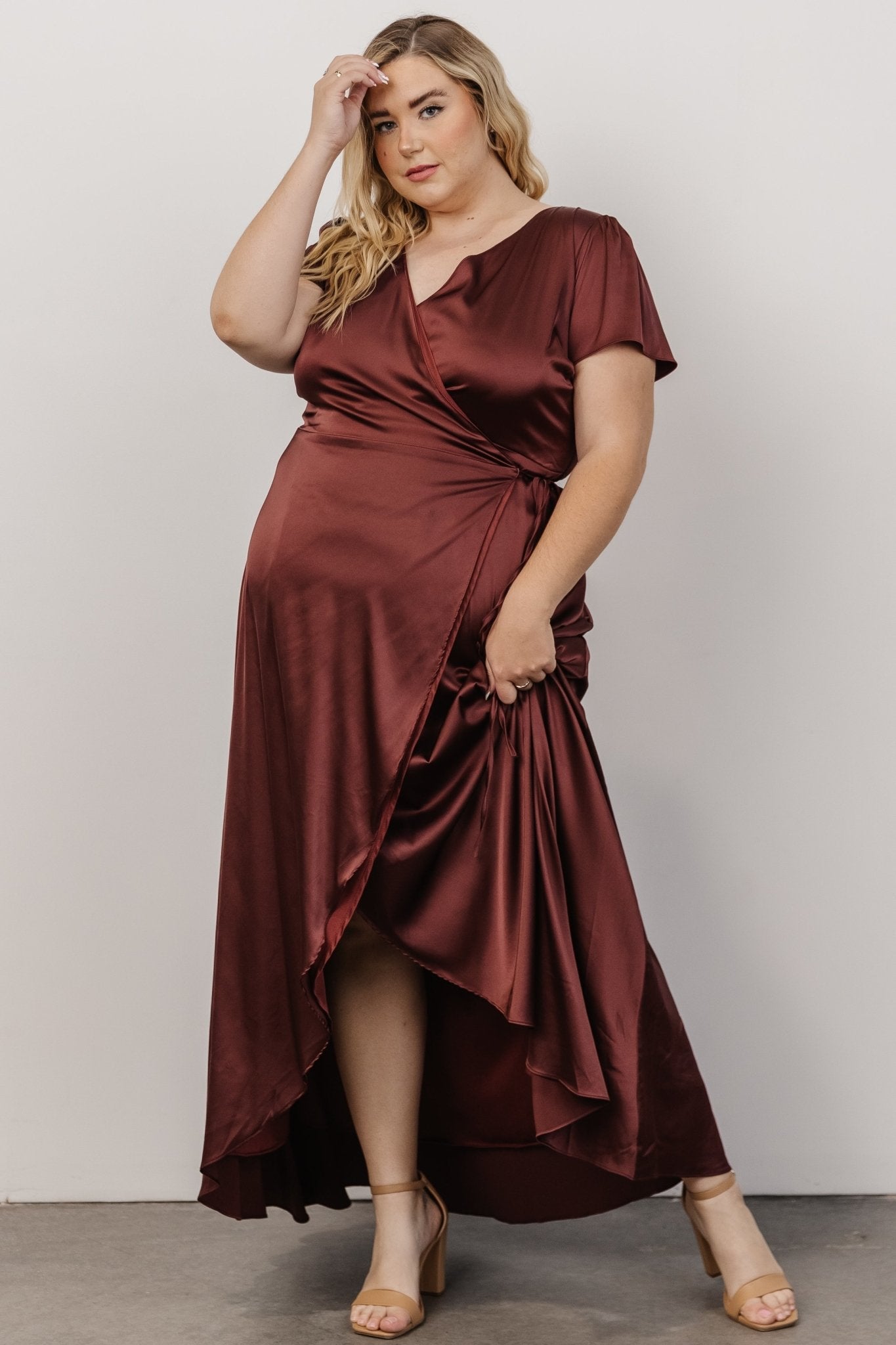 Krystal Satin Wrap Gown | Dark Clove