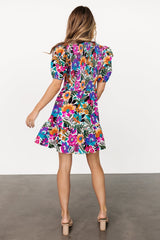 Kyrie Puff Sleeve Short Dress | White Multi