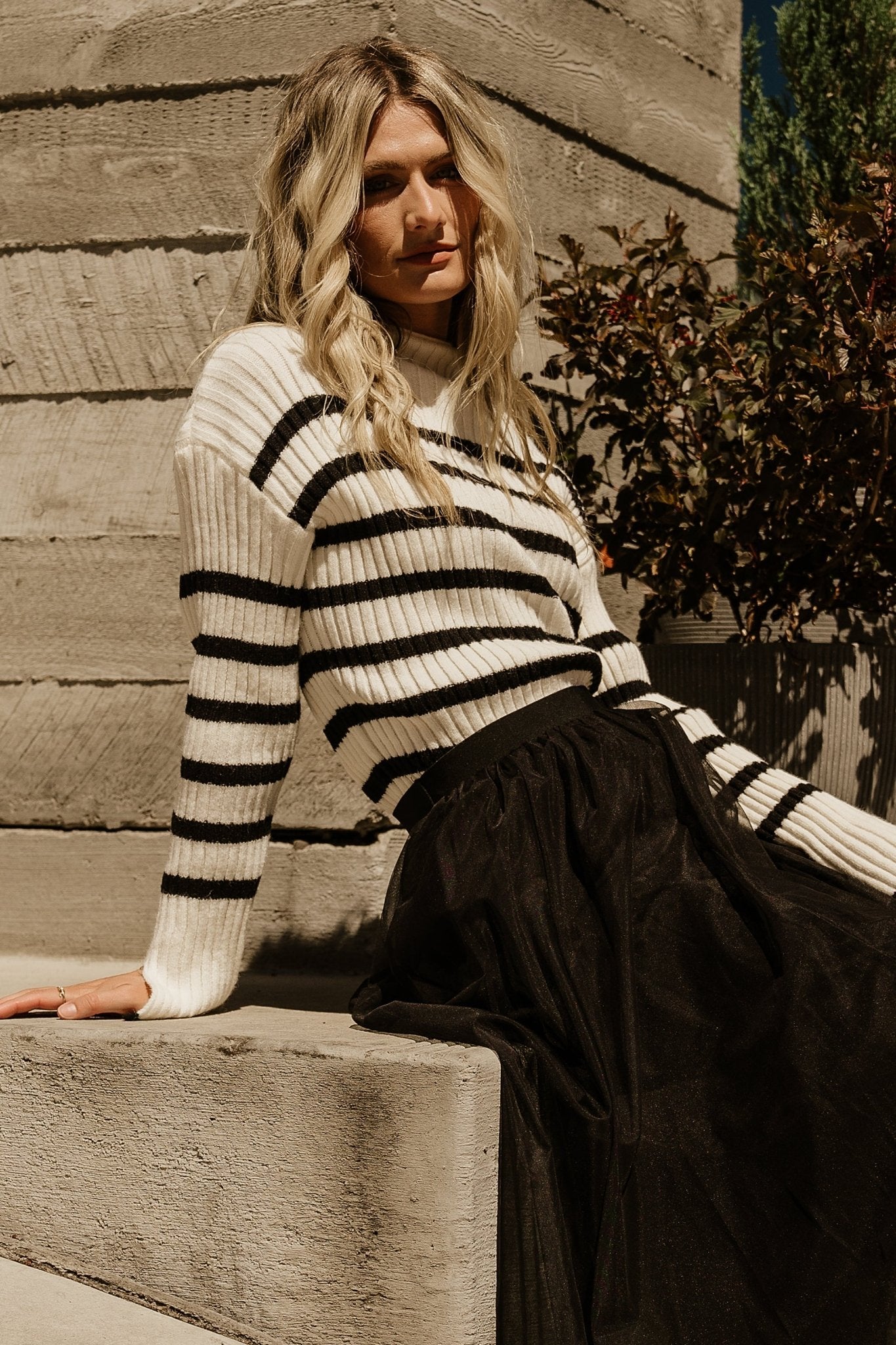 Landell Striped Sweater | Ivory + Black