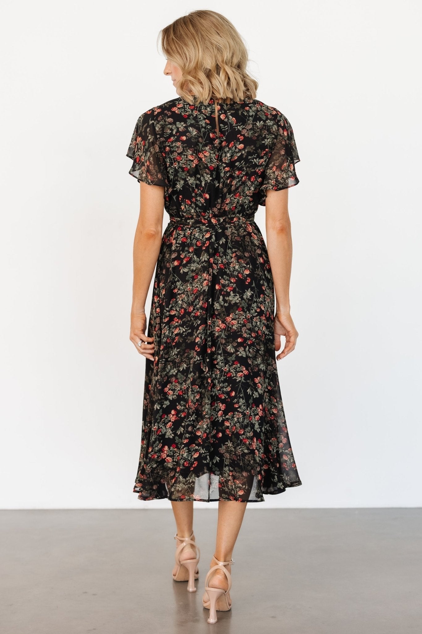 Laurel Midi Dress | Black + Red Floral