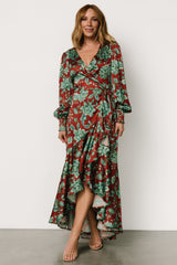 Lavinia Ruffle Maxi Dress | Rust + Green Floral