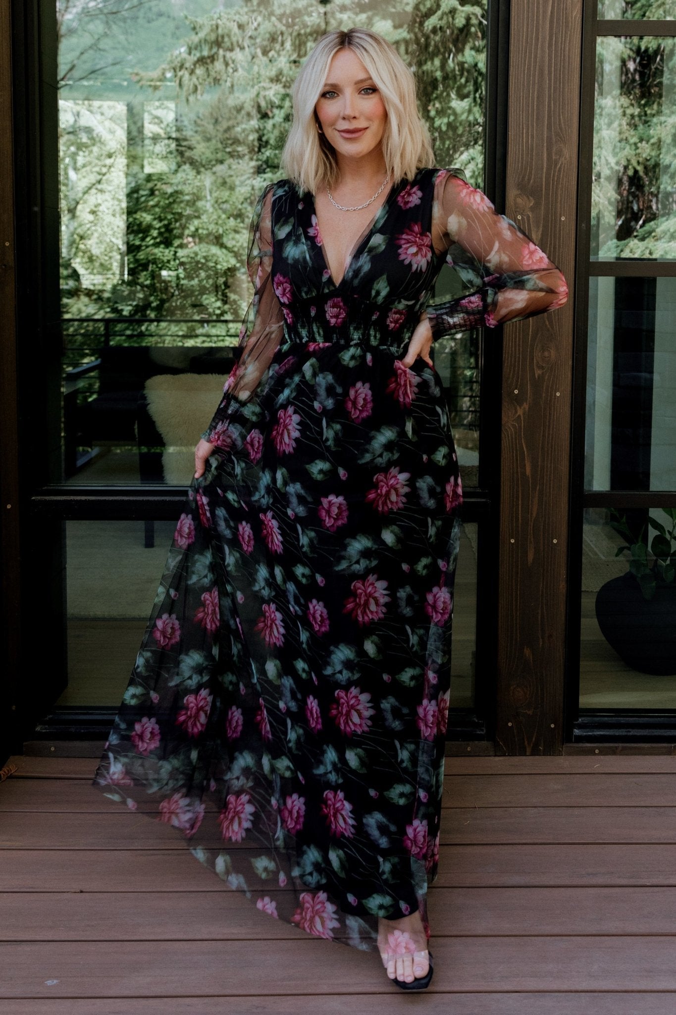 Layla Tulle Maxi Dress | Black Multi