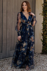 Layla Tulle Maxi Dress | Blue + Golden Floral