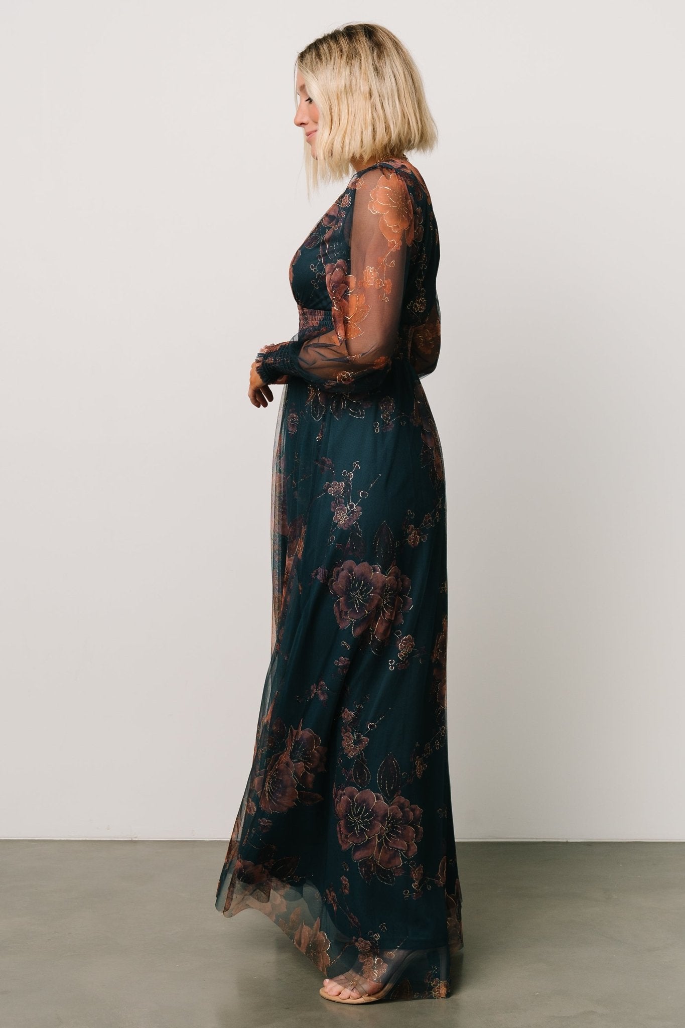 Layla Tulle Maxi Dress | Copper + Blue Metallic
