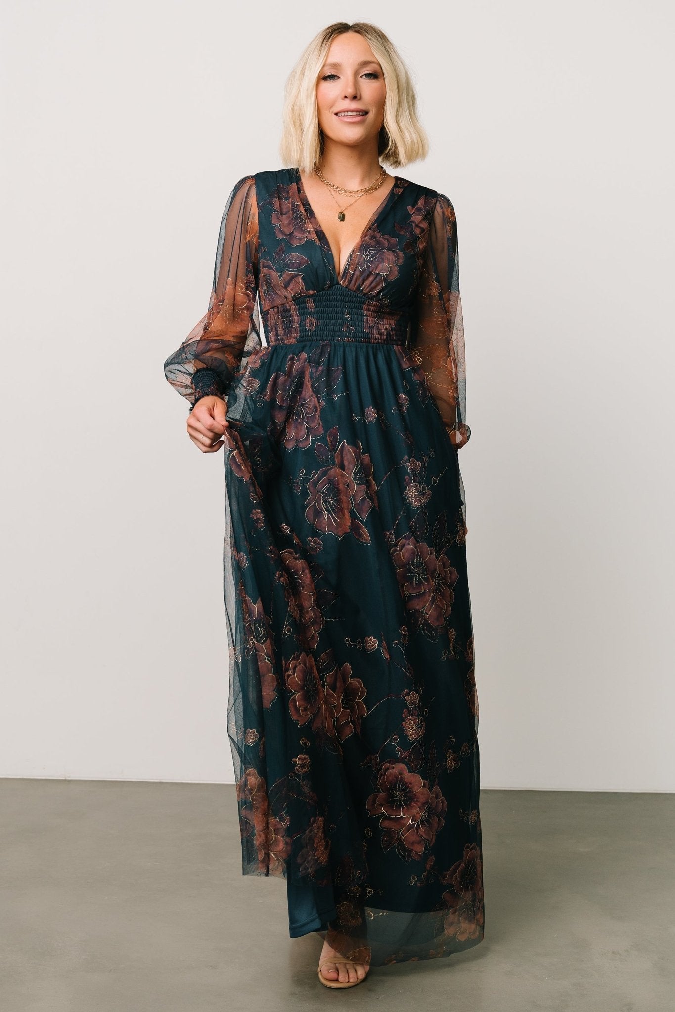 Layla Tulle Maxi Dress | Copper + Blue Metallic