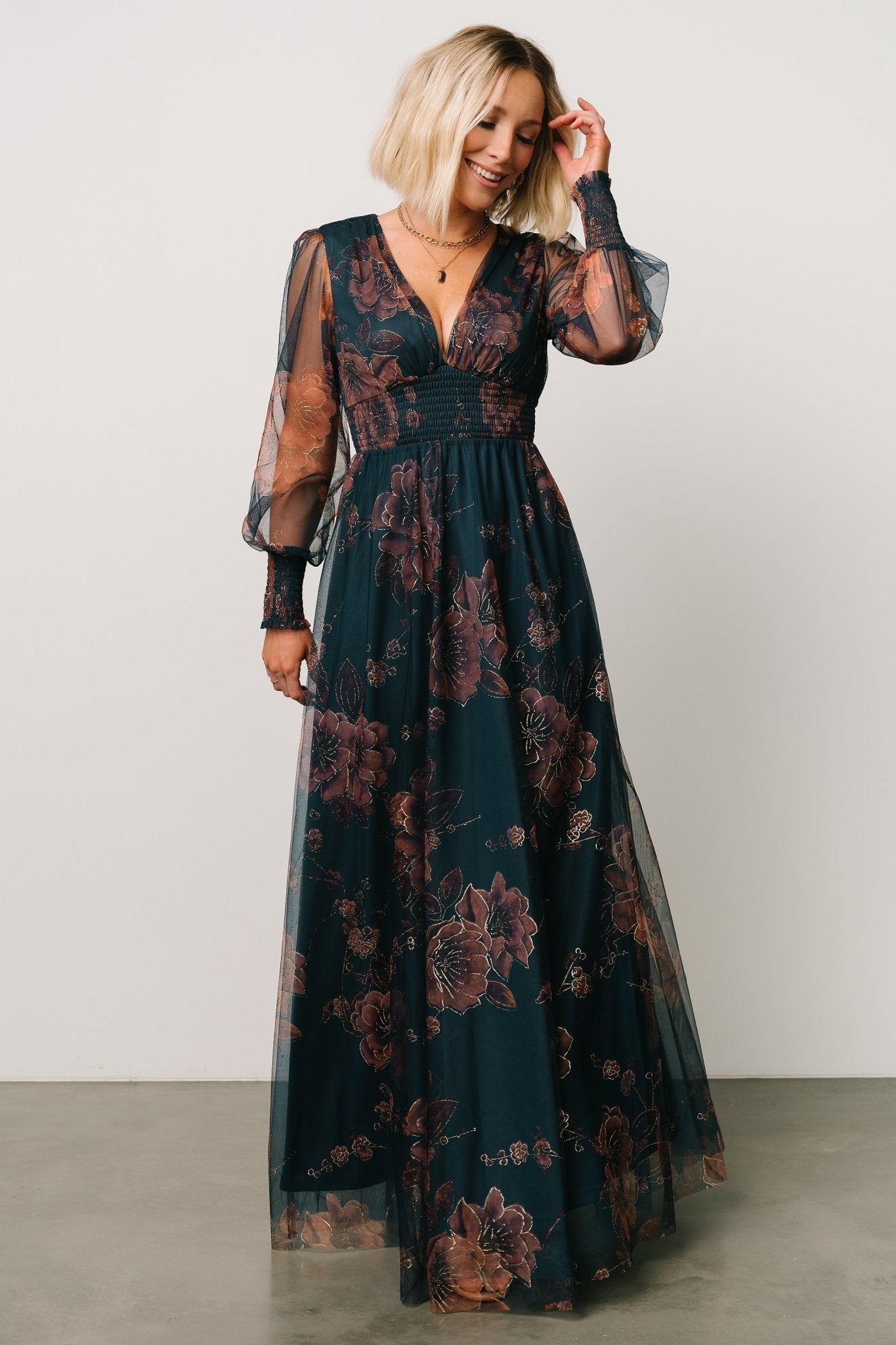 Layla Tulle Maxi Dress | Copper + Blue Metallic