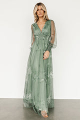 Layla Tulle Maxi Dress | Dusty Green Floral