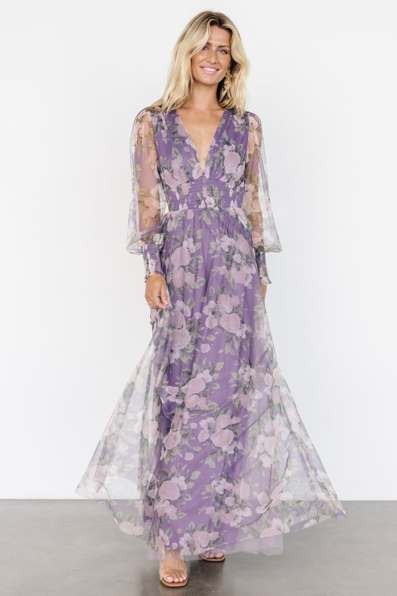 Layla Tulle Maxi Dress | Lavender + Blush Floral