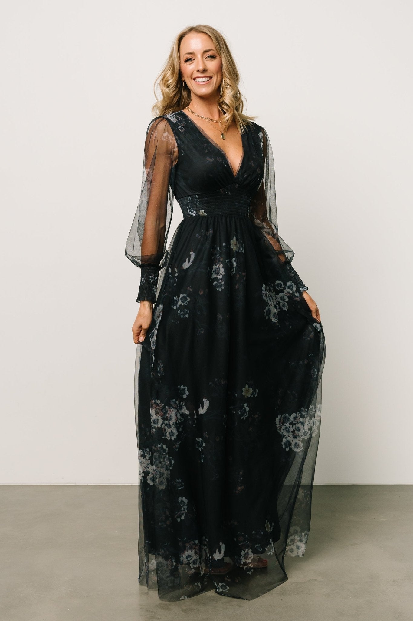 Layla Tulle Maxi Dress | Navy Multi