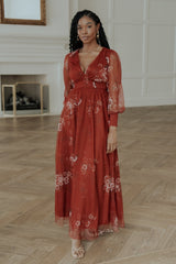 Layla Tulle Maxi Dress | Rust Floral