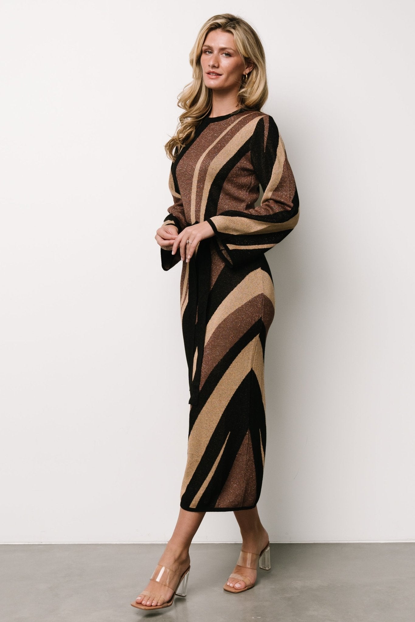 Leigh Sweater Dress | Brown Multi Print
