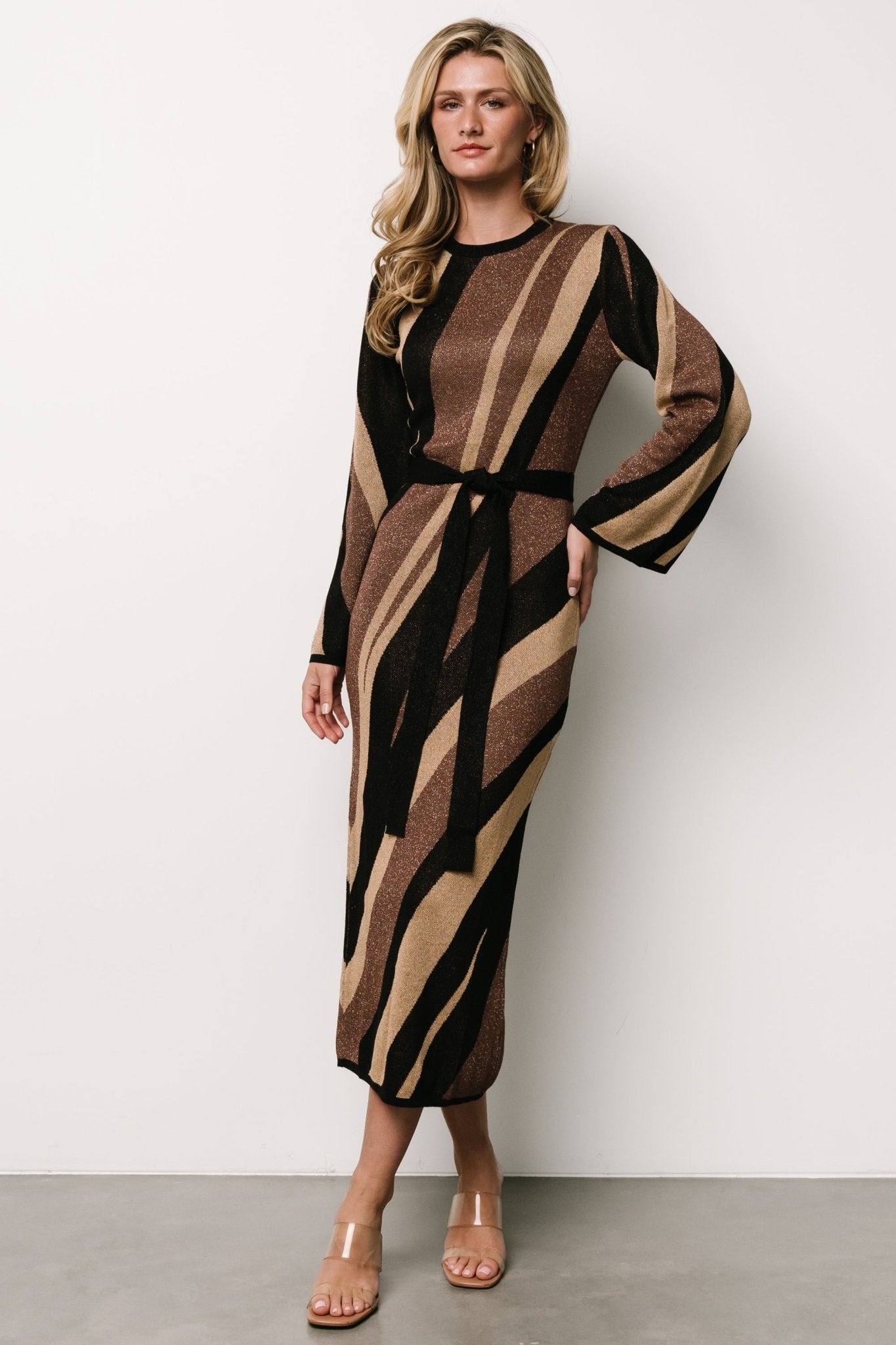 Leigh Sweater Dress | Brown Multi Print