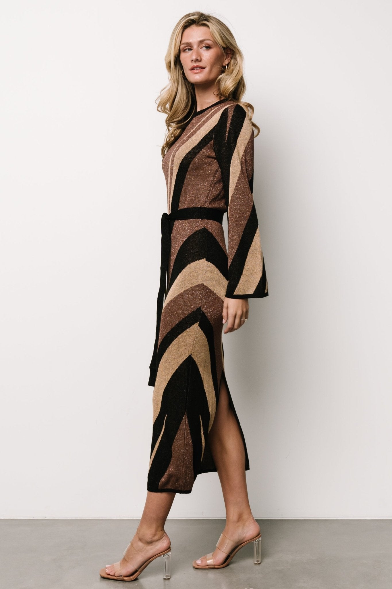Leigh Sweater Dress | Brown Multi Print