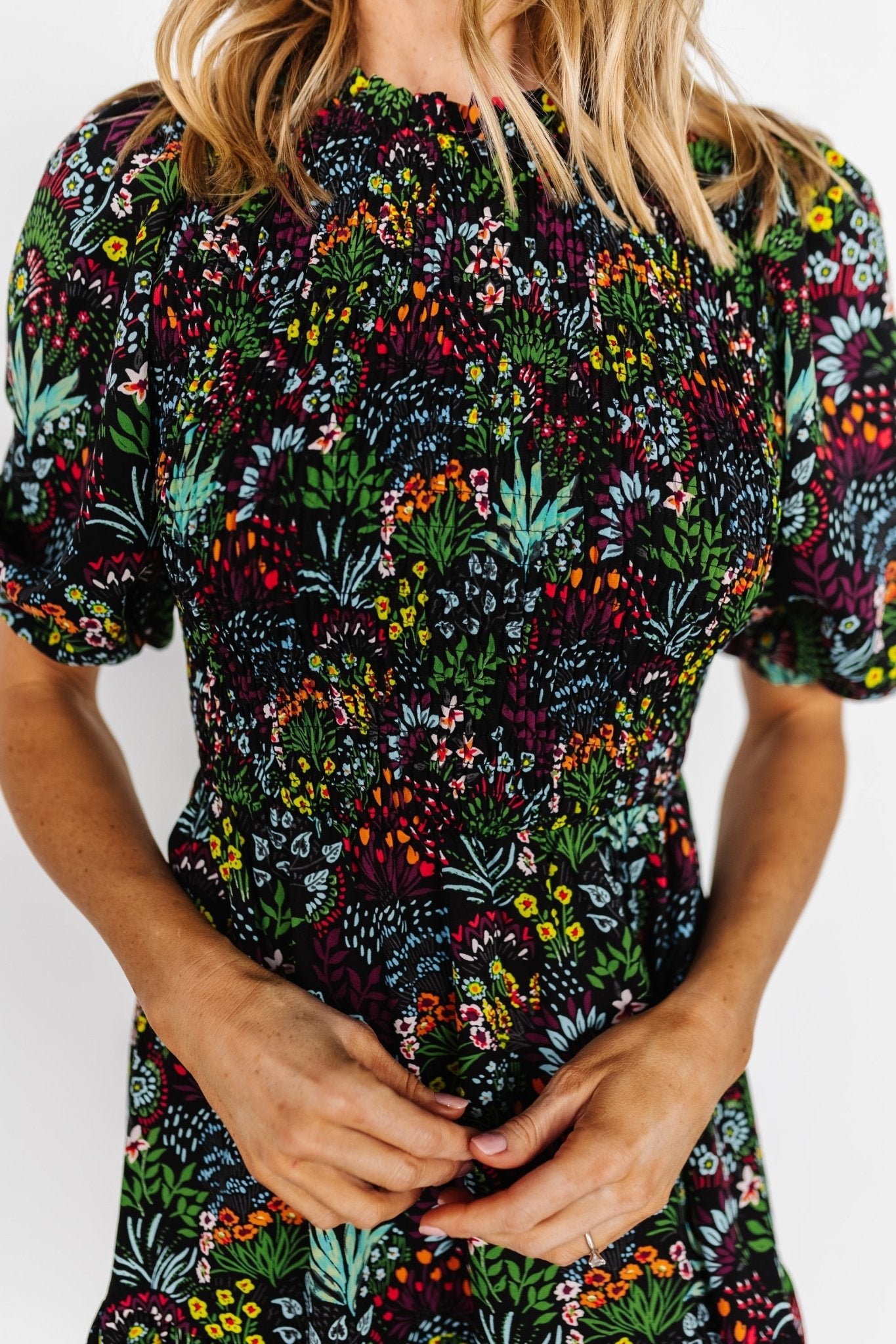 Lena Tiered Midi Dress | Black Multi Floral