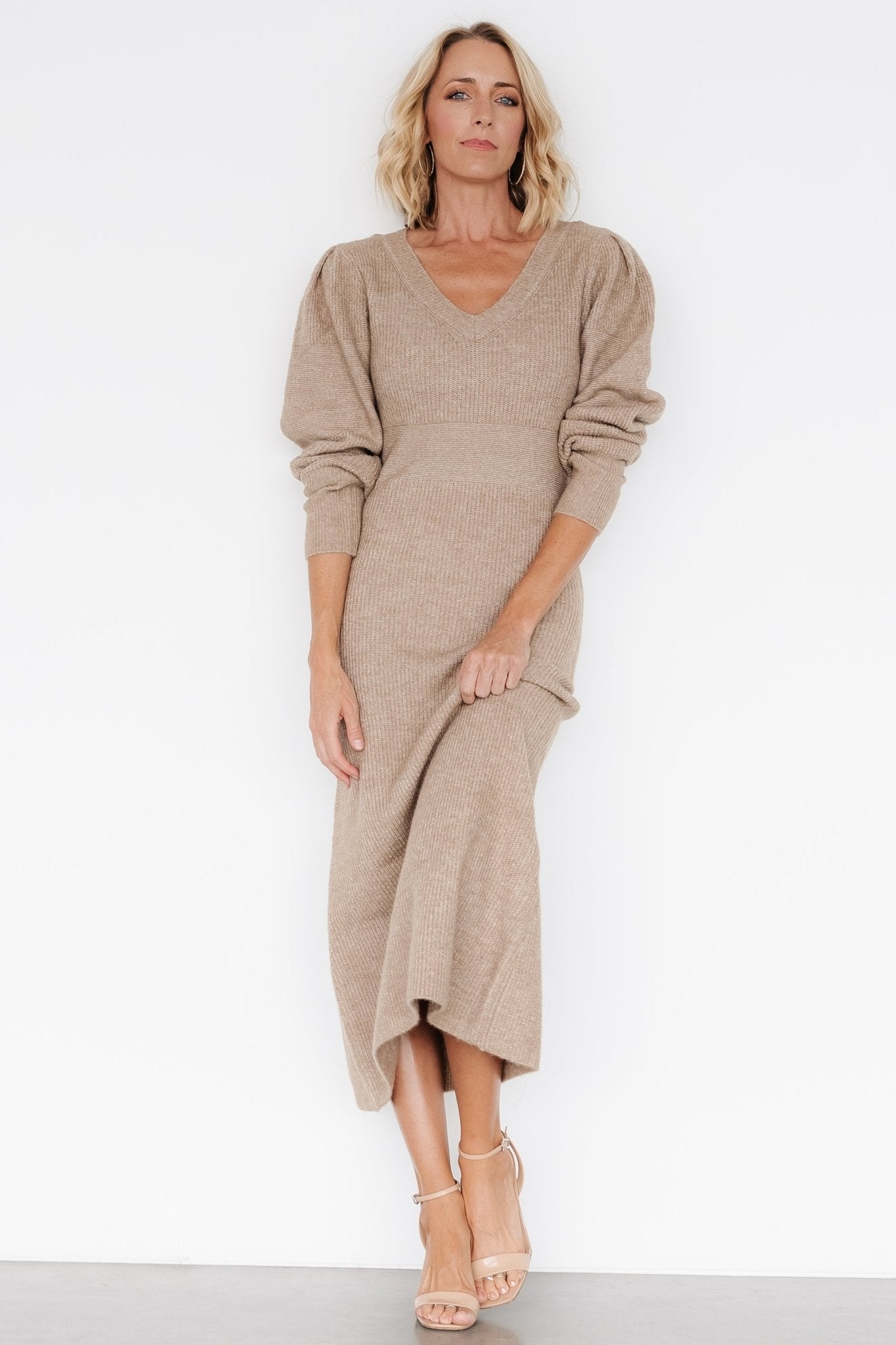 Lenore V Neck Sweater Dress | Latte