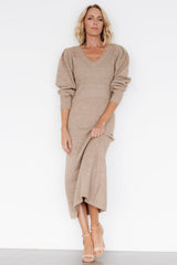 Lenore V Neck Sweater Dress | Latte