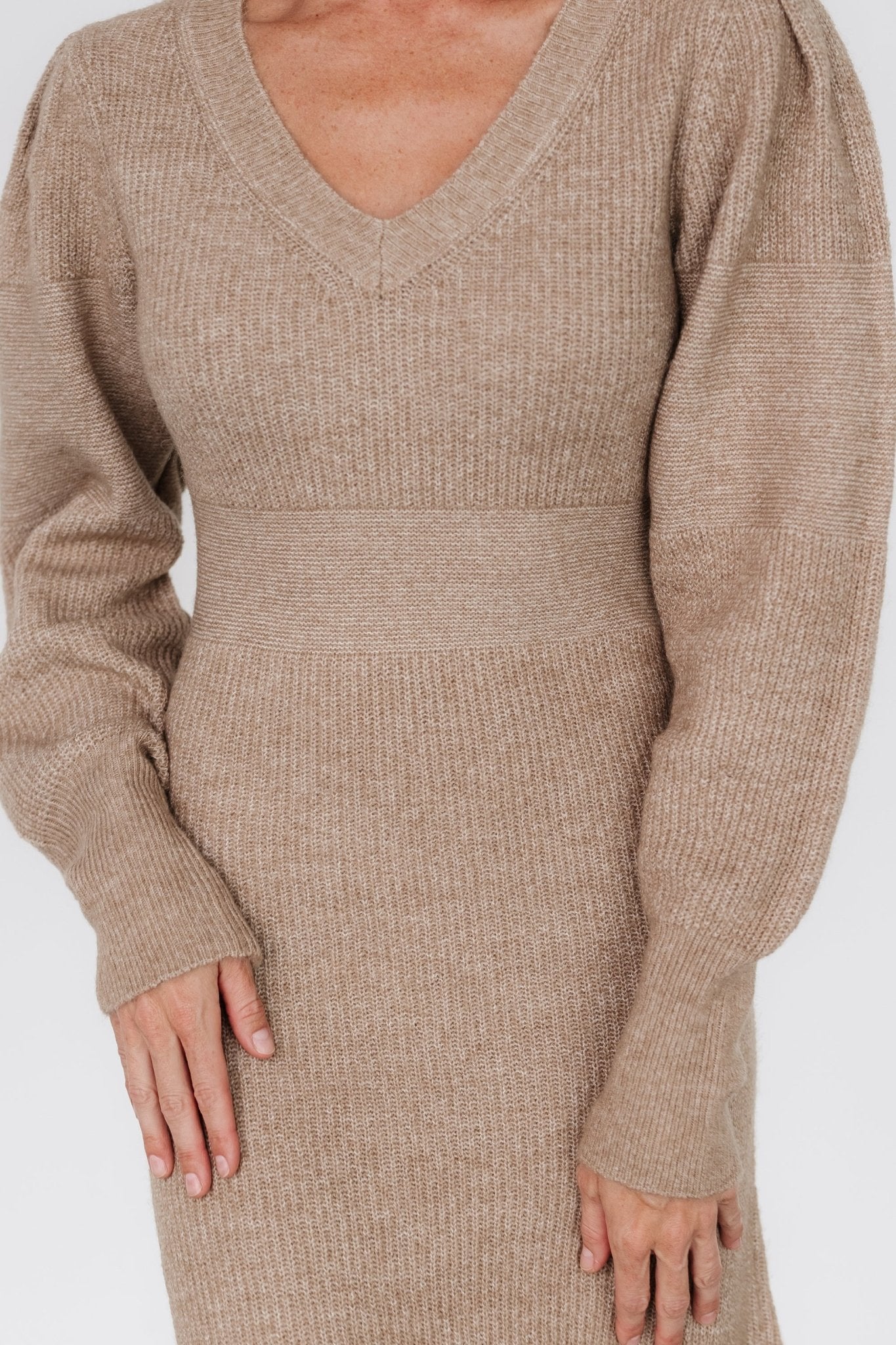 Lenore V Neck Sweater Dress | Latte
